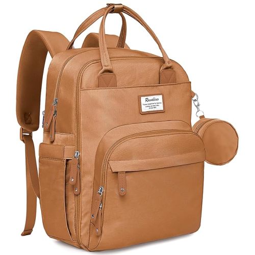 RUVALINO Diaper Bag Backpack, Multifunction Travel Pack Maternity Baby Changing Bags, Large Capacity, Waterproof, Dark Brown