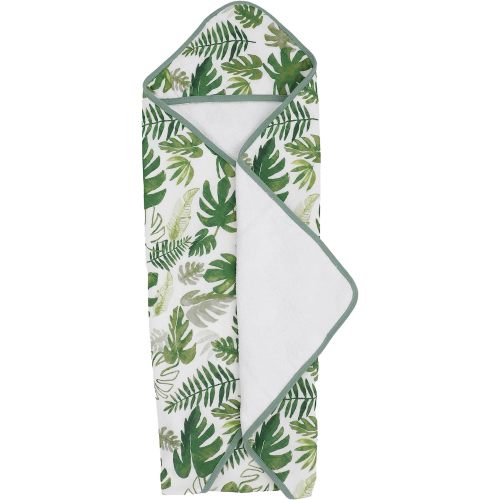 Little Unicorn Premium Muslin & Terry Hooded Towel, 30x30 in, Tropical Leaf