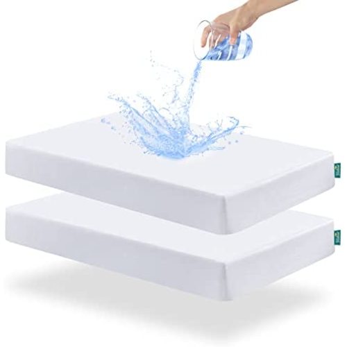 Biloban Waterproof Crib Sheets, 100% Organic Cotton Crib Fitted Sheet for Standard Crib Mattress, Cozy Toddler Sheets for Baby Boy and Girl, White, 2 Pack