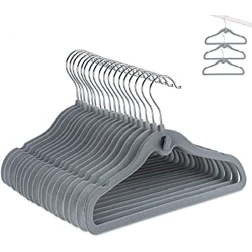 Kids Hangers Velvet, 12” Non Slip Baby Velvet Hangers with Cascading, Stackable Rotatable Felt Hangers Toddler Hangers 30 Pack for Closet Nursery Infant (Grey)