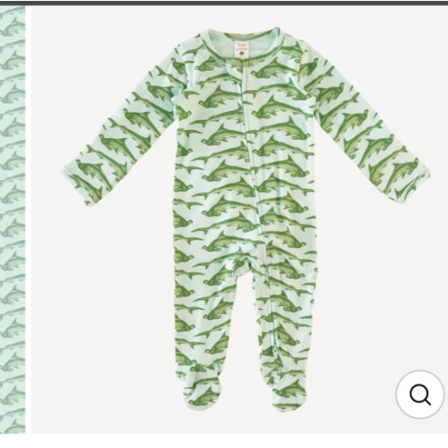 long sleeve zipper footie | green hammerhead shark | viscose from bamboo