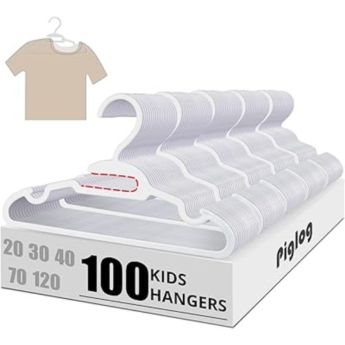 Baby Clothes Hangers, U-Shape 100 Pack Baby Toddler Hangers with Protect Collar Non-Distorting Design from Stretching, 11.4inch Kids Hangers Plastic for Child, Newborn, White