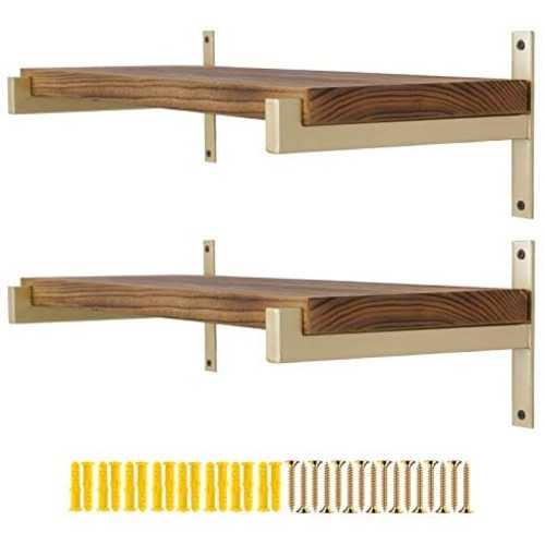 AddGrace 4 Pcs Heavy Duty Shelf Brackets Metal Gold Shelf Brackets Wall Mounted Rustic Floating Shelf Bracket with Lip (Gold) 12"