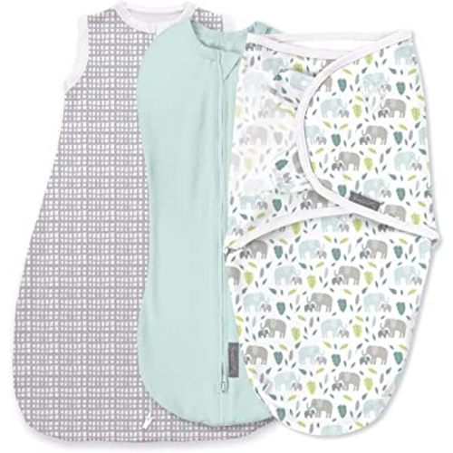 SwaddleMe by Ingenuity Swaddle, Compression Pod, & Sleep Sack Set, Gift Set, 0-3 Months, 3-Pack - Baby Elephant