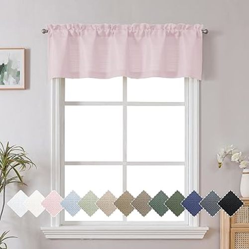 Chyhomenyc Bennet Blush Pink Valance for Windows, Faux Linen Slub Textured Semi Sheer Small Window Kitchen Valance Curtain, Rod Pocket Cafe Valance for Bathroom Laundry Basement, 60Wx14L inch, 1 Piece