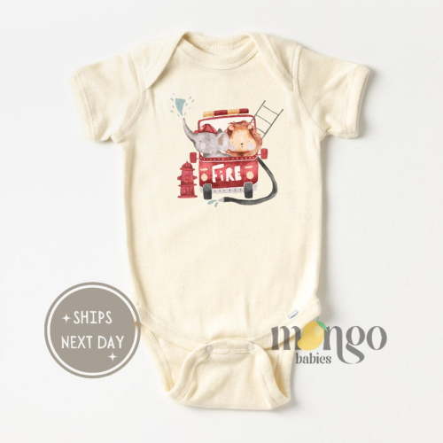 LuvlyCute Baby Onesies® Brand Firefighter Baby Outfit Cute Fire Fighter Baby Gift For Baby Shower Gift Pregnancy Surprise Ideas Fire Truck Tshirt, New Born, Baby Shower Gift, New Parents Gift
