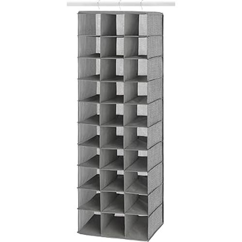 Whitmor 30 Sections Hanging Clothes Closet Organizer, Space Saving Breathable Fabric Shoe Storage for Bedroom, Laundry, Dorm, Crosshatch Gray