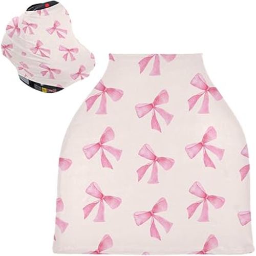 Burbuja Car Seat Cover for Baby, Lovely Bow Car Seat Canopy Nursing Cover for Breastfeeding, Multi-use Car Seat Cover for Infant Newborn Stroller Carrier Shopping Cart
