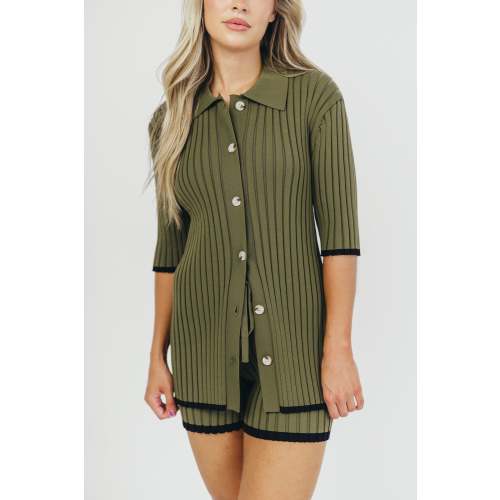 Brooke Ribbed Knit Top and Short Set in Green - Nursing Friendly