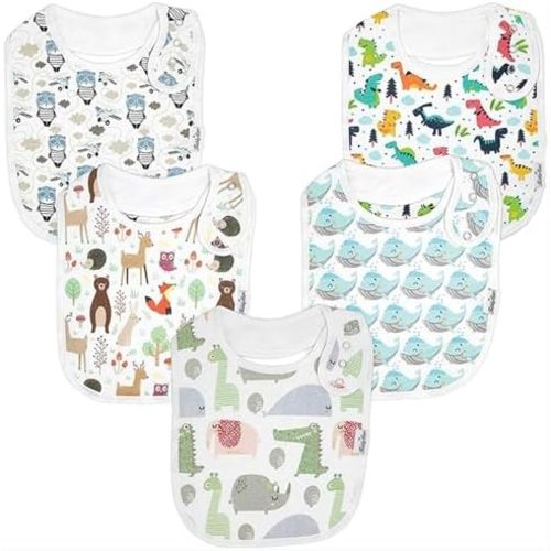 Double Layer Baby Bibs | Ideal For Drooling, Teething, Feeding Infants | Organic Cotton, Thick, Snap Closure