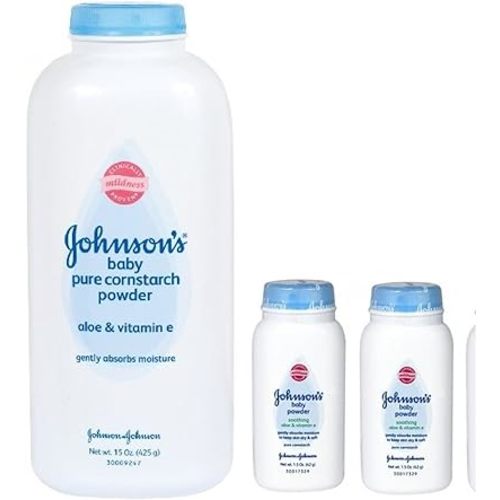 Johnson's Pure Cornstarch Baby Powder 15 Oz + Johnson's Pure Corstarch Travel Size 1.5 Oz, 2 pk