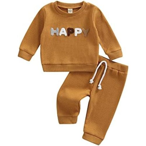 One opening Toddler Baby Boy Girl Clothes Outfits Ribbed Long Sleeve Pullover Sweatshirts Pants Newborn Girl Outfit Set