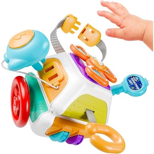 Busy Cube for Toddlers 2-3, Montessori Sensory Activities Busy Board Baby Gifts Infant Boys Girls Travel Toys Educational Learning