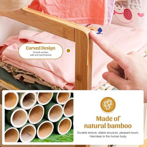 Kids Clothing Rack with 2 Storage Baskets (Natural)