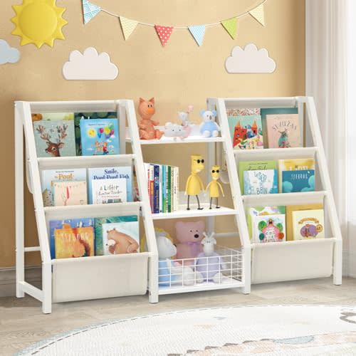 BORISI Kids Bookshelf and Toy Storage, 3 Tier Bookshelf for Kids, Montessori Toddler Bookshelf for Kids Rooms, Baby Bookcase, Kids Book Shelf with Toy Storage Organizer for Playroom, Nursery (White)