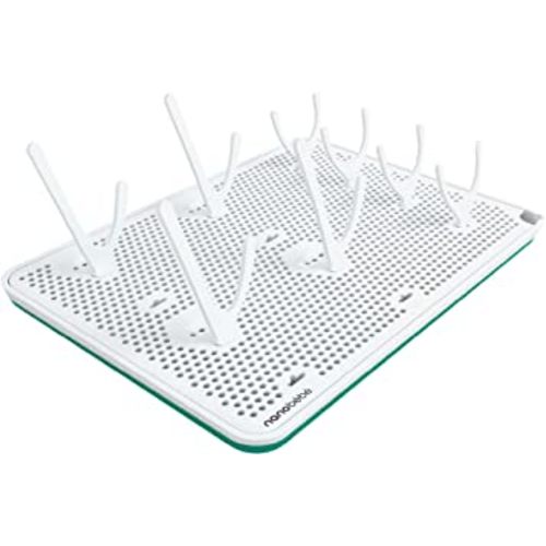 Nanobebe Slim Drying Rack – Adjustable Baby Bottle Drying Mat with Built in Drainer & 8 Moveable Pegs – Easily Dry & Store Breastfeeding Essentials Anywhere with Travel Bottle Drying Rack