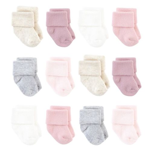 Hudson Baby Basics Infant Baby Cozy Terry Baby Sock 12-Pack, Blush Earth Tones, 0-6 Months