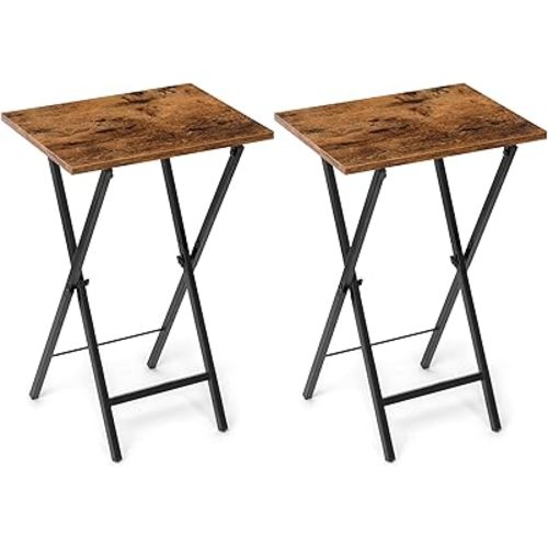 TV Tray Table Set of 2, TV Dinner Tray, Folding Table, Foldable TV Trays, Side Table for Bed, Couch, Portable and Small Easy to Move, Rustic Brown