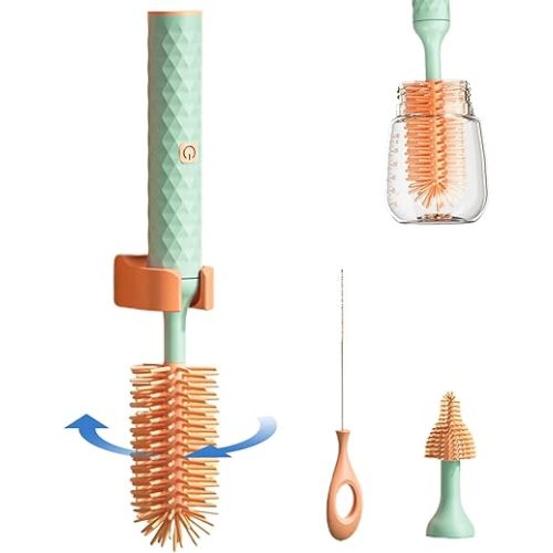 Baby Bottle Brush 360° Rotating Electric Bottle Brush 3Pcs/Set Automatic Bottle Cleaner Brush Waterproof Silicone Bottle Brush for Cleaning Water Bottles Baby Bottles Glass Cup Baby Bottle Cleaner Bru
