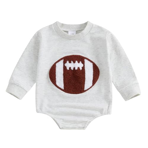 Dewadbow Newborn Football Outfit Baby Boy Girl Embroidery Bubble Romper Long Sleeve Jumpsuit Cute Infant Fall Clothes