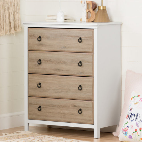 South Shore Cotton Candy 4-Drawer Chest Pure White and Rustic Oak & Reviews | Wayfair