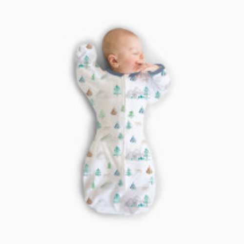 SwaddleDesigns Transitional Swaddle Sack with Arms Up Half-Length Sleeves and Mitten Cuffs - Watercolor Mountains, Small 6-14 Lbs (0-3 Months)