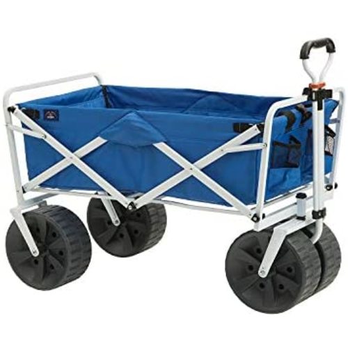 Mac Sports Heavy Duty Collapsible Folding All Terrain Utility Beach Wagon Cart, Blue/White
