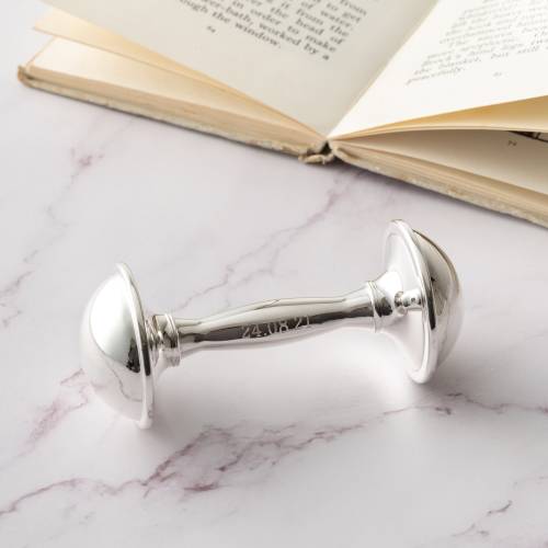 Engraved Silver Plated Rattle, Personalised Baby Rattle, Silver Christening Rattle, Monogram Baby Rattle, Engraved New Baby Rattle