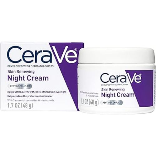 Travel Size CeraVe Skin Renewing Night Cream | Niacinamide, Peptide Complex, and Hyaluronic Acid Moisturizer for Face | 1.7 Ounce, Packaging may Vary