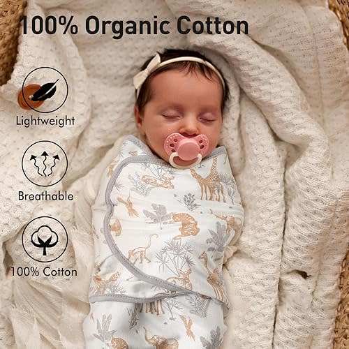GLLQUEN BABY Swaddle Sleep Sack - Newborn Swaddles Sack 0-3 Months, Easy Swaddling Wrap, Adjustable Nursery Swaddle Blankets for Baby Boys and Girls, Jungle Explorations, Baby Essentials