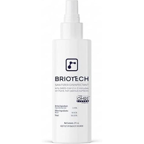 BRIOTECH Sanitizer Disinfectant Hypochlorous Spray, Kill 99.99% of Viruses & Bacteria, Control Mold, Eliminate Odor, Gentle for Nurseries, Food Contact Surface Sanitizer, 2 fl oz Travel Size