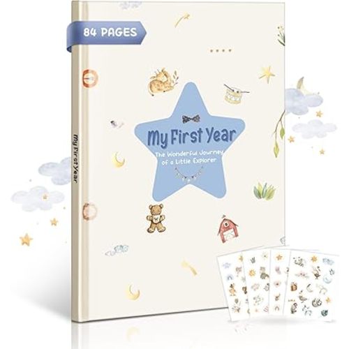 Baby Memory Book for Boys – Boho Design, 84-Page Hardcover Keepsake Journal for First Year, Milestone & Photo Album, Ideal Baby Shower or Newborn Gift, Star