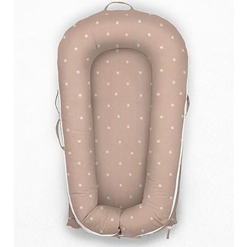 Newborn Lounger Cover for DockATot Deluxe | 100% Cotton Baby Lounger Extra Cover Hypoallergenic Infant Baby Nest Replacement Cover for DockATot Deluxe+ (Cover Only) Beige dots (Deluxe+)
