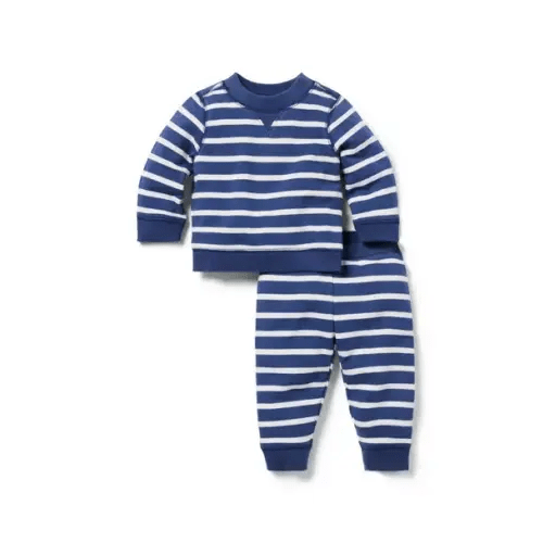 Baby Crown Blue Stripe Baby Striped French Terry Matching Set by Janie and Jack