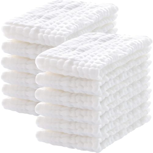 12 Pack Muslin Burp Cloths 100% Cotton Muslin Cloths Large 20''x10'' Extra Soft and Absorbent Baby Burping Cloth - White 10x20 Inch (Pack of 12)