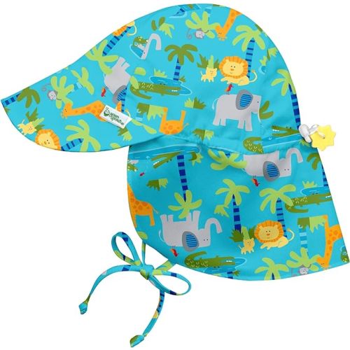 i play. Flap Sun Protection Hat | UPF 50+ all-day sun protection for head, neck, & eyes - 0-6 Months - Aqua Jungle