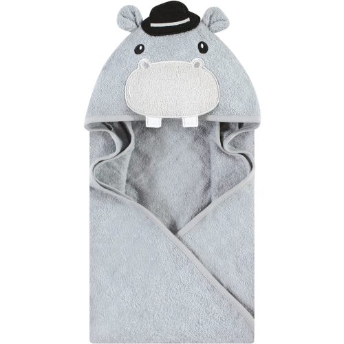 Hudson Baby Unisex Baby Cotton Animal Face Hooded Towel, Gray Hippo, One Size