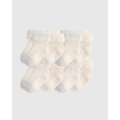 Organic Cotton Gripper Fold Over Socks 8-Pack - white / grey
