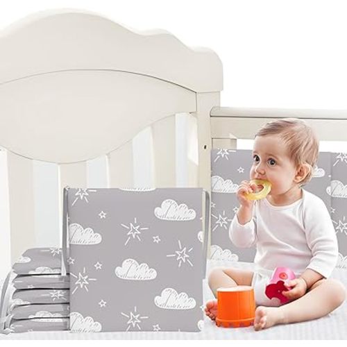 6 in 1 Crib Liner Pads Corner Edge Cover-Multifunctional Edge Guard Bumper Guard for Teething (Cloud)