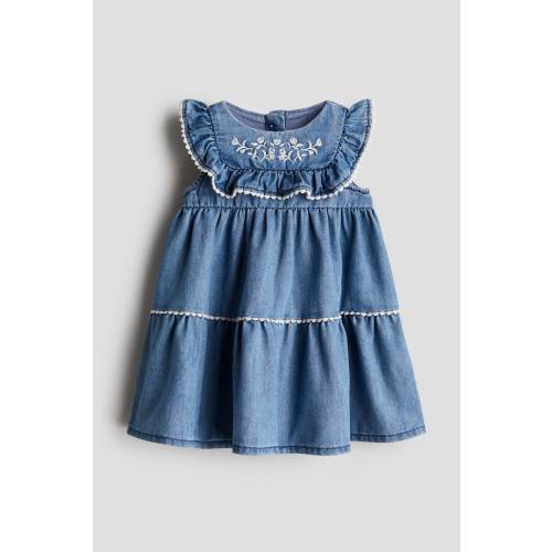 EMBROIDERED-DETAIL DENIM DRESS