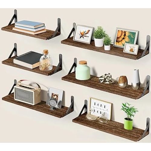 AMADA HOMEFURNISHING Long Wall Shelves, Rustic Farmhouse Floating Shelves for Bedroom, Bathroom & Living Room, Brown