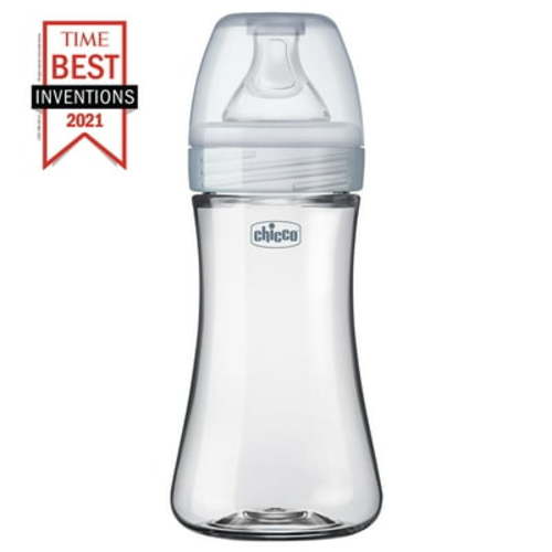 Chicco Duo Hybrid Baby Bottle, Invinci-Glass Inside/Plastic Outside, 9oz - Neutral, New