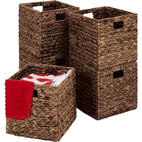 Best Choice Products 10.5x10.5in Hyacinth Baskets, Rustic Set Of 5 Multipurpose Collapsible Storage Organizer, Handwoven Laundry Totes for Bedroom, Living Room, Shelves - Brown