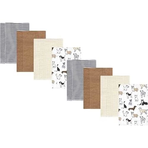 Hudson Baby Cotton Poly Flannel Burp Cloths Multipack, Handsome Dogs 8-Pack, One Size