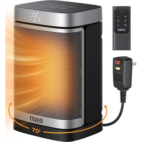 Dreo Space Heater for Bathroom and Indoor, Portable Heater, 1500W Safe and Quiet PTC Ceramic Heater, 40-95°F Digital Thermostat, 70°Oscillating, Remote, ALCI Safety Plug, 12h Timer, 5 Modes - ALCI Plug