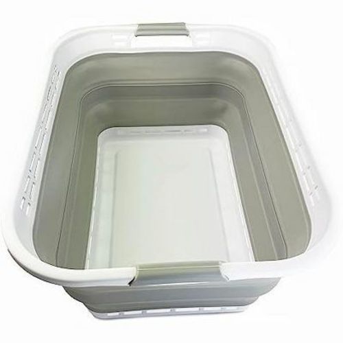 Sammart 42l (11 Gallons) Collapsible Plastic Laundry Hamper/basket, White/light Grey