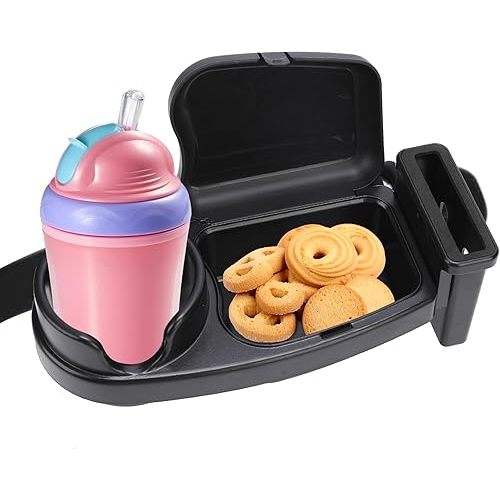 Stroller Snack Tray Compatible with Joie, 3-in-1 Snack Tray with Lid and Stroller Cup Holder, Detachable Non-Slip Design, Durable ABS Stroller Accessories for Baby Travel