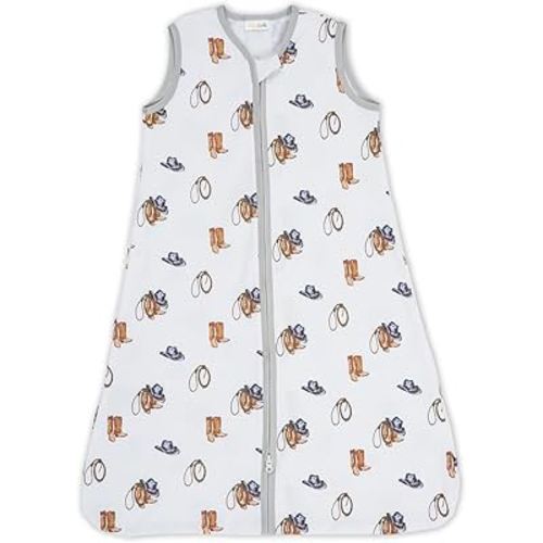 LollyBanks Organic Cotton Baby Sleep Sack, 0.5 TOG, 2-Way Zipper, Newborn to 6 Months, Cowboy Outfit