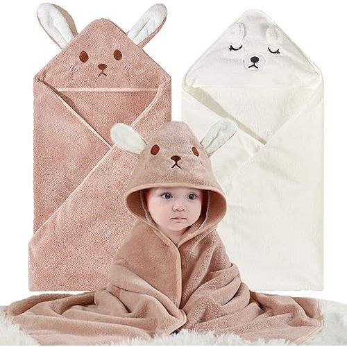 Baby Bath Towel with Hooded 2Pack Absorbent Soft Hooded Towel for Newborns Unisex 31.5x31.5 in Bath Towel Set Gift for Babies, Infant, Newborn Essential