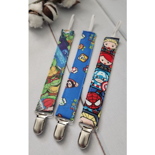 Fun character pacifier clip set